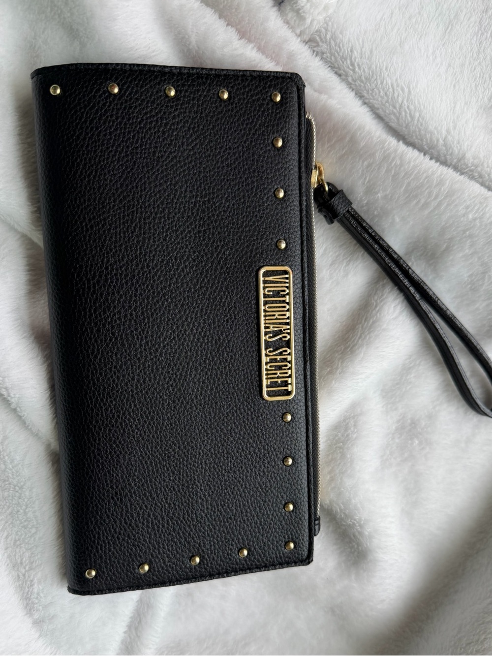 Victoria's Secret Black Wallet with Gold Logo Plate 8x4”